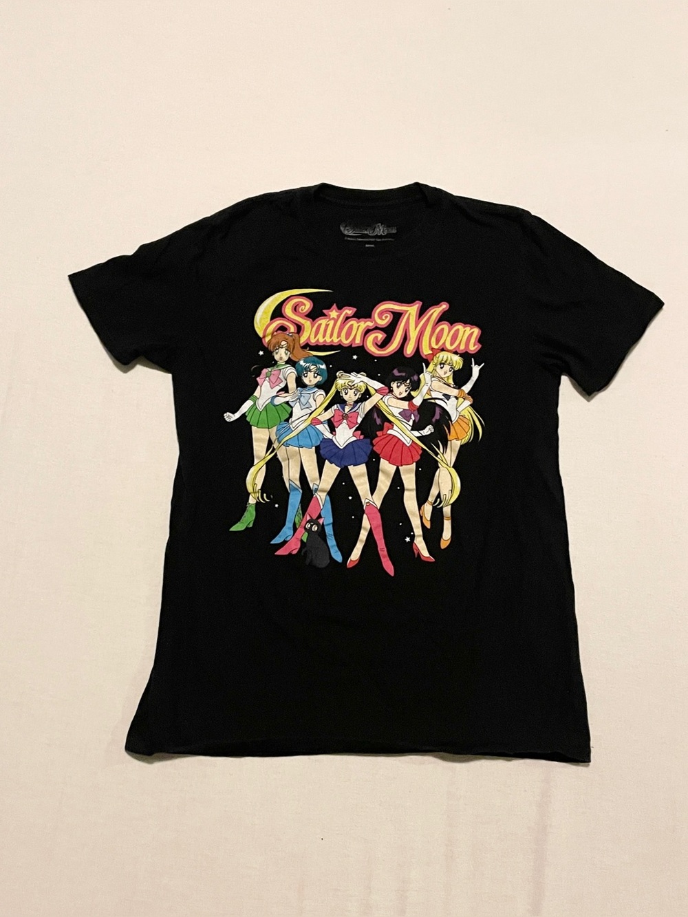Sailor Moon Black Graphic T-Shirt Womens M Y2K Anime Tee Sailor Scouts Luna 90s